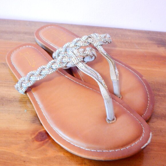 Palms Rhinestone flip flops White Cream Brown jeweled gemstone - Picture 1 of 5